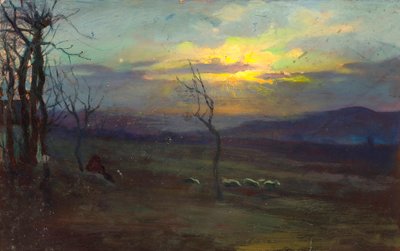 Dusk. Photo-Painting Depicting a Landscape at Sunset by Unknown